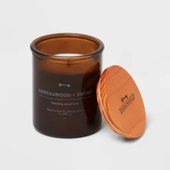 9oz Lidded Amber Glass Jar Crackling Wooden Wick Sandalwood And Smoke Candle - Threshold™ 5 9oz Lidded Amber Glass Jar Crackling Wooden Wick Sandalwood And Smoke Candle - Threshold™ -Selected Home Furnishings Store GUEST cf7d4f44 1e40 4cc7 8507 762526d11d7e