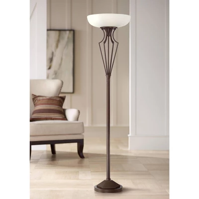 Franklin Iron Works Torchiere Floor Lamp LED 73" Tall Oil Rubbed Bronze Caged Frosted Glass Shade For Living Room Bedroom Office Uplight 3 Franklin Iron Works Torchiere Floor Lamp LED 73" Tall Oil Rubbed Bronze Caged Frosted Glass Shade For Living Room Bedroom Office Uplight