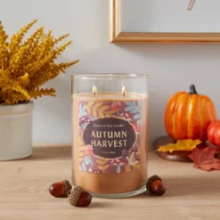 21.5oz Lidded Glass Jar 2-Wick Autumn Harvest Candle - Opalhouseā¢