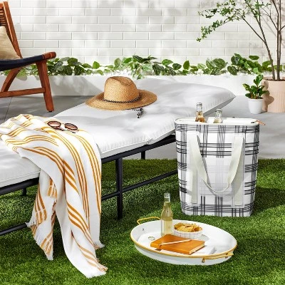 Soft-Sided 20can/19qt Plaid Backpack Cooler - Black/Gray/White - Hearth & Hand™ With Magnolia 3 Soft-Sided 20can/19qt Plaid Backpack Cooler - Black/Gray/White - Hearth & Hand™ With Magnolia