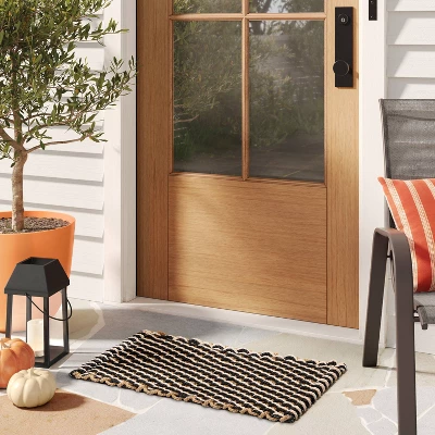 1'6"x2'6" Rope Braided Basket Weave Doormat Black/Brown/Cream - Threshold™ 3 1'6"x2'6" Rope Braided Basket Weave Doormat Black/Brown/Cream - Threshold™