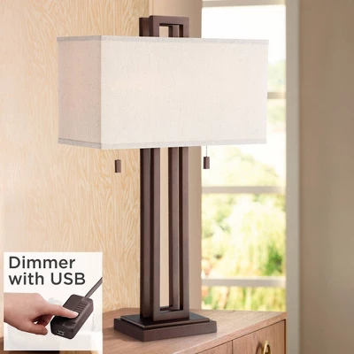 Possini Euro Design Gossard Modern Industrial Table Lamp 30" Tall Bronze With USB Charging Port White Rectangular Shade For Bedroom Living Room Office 3 Possini Euro Design Gossard Modern Industrial Table Lamp 30" Tall Bronze With USB Charging Port White Rectangular Shade For Bedroom Living Room Office