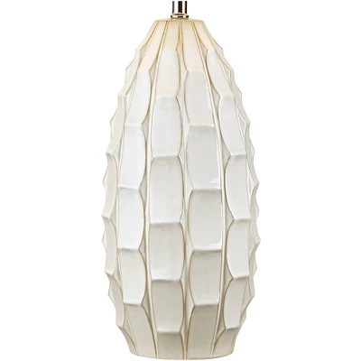 Possini Euro Design Cosgrove Modern Mid Century Table Lamp 32 3/4" Tall White Glazed Ceramic Beige Fabric Drum Shade For Bedroom Living Room Bedside 5 Possini Euro Design Cosgrove Modern Mid Century Table Lamp 32 3/4" Tall White Glazed Ceramic Beige Fabric Drum Shade For Bedroom Living Room Bedside - Image 3