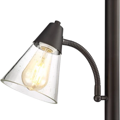 Franklin Iron Works Warwick Industrial Torchiere Floor Lamp With Side Lights 71 1/2" Tall Tiger Bronze LED Clear Seedy Glass For Living Room Reading 5 Franklin Iron Works Warwick Industrial Torchiere Floor Lamp With Side Lights 71 1/2" Tall Tiger Bronze LED Clear Seedy Glass For Living Room Reading - Image 3