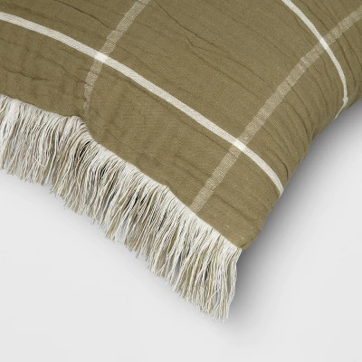 Oversized Cotton Gauze Grid Lumbar Throw Pillow Olive Green - Threshold™ 5 Oversized Cotton Gauze Grid Lumbar Throw Pillow Olive Green - Threshold™ - Image 3