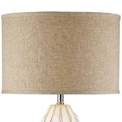 Possini Euro Design Cosgrove Modern Mid Century Table Lamp 32 3/4" Tall White Glazed Ceramic Beige Fabric Drum Shade For Bedroom Living Room Bedside 4 Possini Euro Design Cosgrove Modern Mid Century Table Lamp 32 3/4" Tall White Glazed Ceramic Beige Fabric Drum Shade For Bedroom Living Room Bedside - Image 2