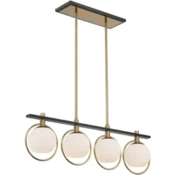 Possini Euro Design Carlyn Brass Black Linear Island Pendant Chandelier 33" Wide Modern White Glass Shade 4-Light LED Fixture For Dining Room Kitchen -Selected Home Furnishings Store GUEST f51208d1 1570 43e8 b074 e7299aff1864