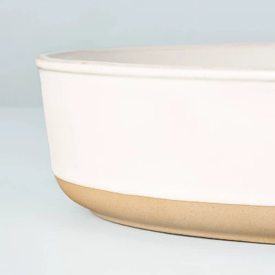 95oz Modern Rim Stoneware Oval Serving Bowl Cream/Clay - Hearth & Hand™ With Magnolia 4 95oz Modern Rim Stoneware Oval Serving Bowl Cream/Clay - Hearth & Hand™ With Magnolia - Image 2