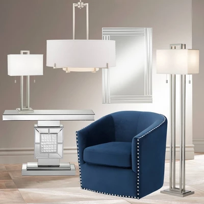 Possini Euro Design Modern Floor Lamp 62" Tall Brushed Nickel Openwork Rectangular Profile Off White Fabric Shade For Living Room Reading 10 Possini Euro Design Modern Floor Lamp 62" Tall Brushed Nickel Openwork Rectangular Profile Off White Fabric Shade For Living Room Reading - Image 8